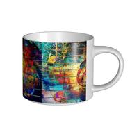YWSOTRE Imprimir nota musical de madera colorida,Taza de cerámica de gran capacidad, taza de té, taza de café 450 ml