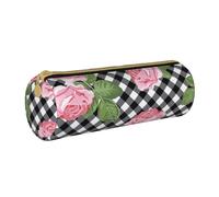 YWSOTRE Imprimir Rosas sobre Cuadros Blancos Y Negros, Estuche para lápices Estuche cilíndrico para lápices Estuche para lápices de Cuero portátil Estuche para cosméticos