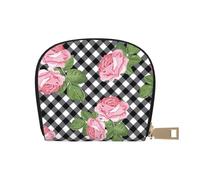 YWSOTRE Imprimir Rosas sobre Cuadros Blancos Y Negros, Funda de Cuero de PU para Tarjetas, Tarjetero Elegante, Tarjetero Tipo Billetera