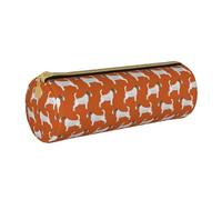 YWSOTRE Jack Russell Terriers Naranja Lindo Perro Jack Russells, Estuche para lápices Estuche cilíndrico para lápices Estuche para lápices de Cuero portátil Estuche para cosméticos