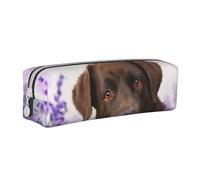 YWSOTRE Labrador Marrón Lavanda Perros Retriever, Estuche para lápices Estuche para lápices Estuche para lápices de Cuero portátil con Estuche para cosméticos con Cremallera