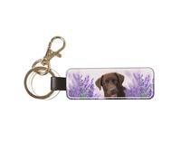 YWSOTRE Labrador marrón, perro cobrador de lavanda,Llavero de cuero de PU, llavero, llavero, anillo, organizador, 1 pieza