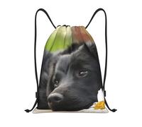 YWSOTRE Labrador Negro Manzanilla Perros Retriever Negro, Mochila con cordón, unisex, para deporte, gimnasio, informal, para el día a día, talla M