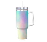 YWSOTRE Lámina holográfica con textura de arcoíris muy hermosa,Botella de agua de acero inoxidable con asa para bebidas frías y calientes de 40 oz.