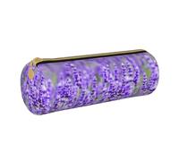 YWSOTRE Lavanda Púrpura Impresa, Estuche para lápices Estuche cilíndrico para lápices Estuche para lápices de Cuero portátil Estuche para cosméticos