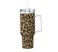 YWSOTRE Leopardo negro amarillo,Botella de agua de acero inoxidable con asa para bebidas frías y calientes de 40 oz.