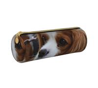 YWSOTRE Lindo Cavalier King Charles Spaniel, Estuche para lápices Estuche cilíndrico para lápices Estuche para lápices de Cuero portátil Estuche para cosméticos