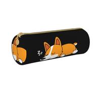 YWSOTRE Lindo Corgi durmiendo, Estuche para lápices Estuche cilíndrico para lápices Estuche para lápices de Cuero portátil Estuche para cosméticos