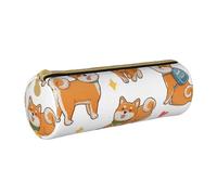 YWSOTRE Lindo, Divertido, Shiba inu, Estuche para lápices Estuche cilíndrico para lápices Estuche para lápices de Cuero portátil Estuche para cosméticos