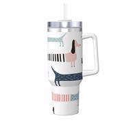 YWSOTRE Lindo perro salchicha azul marino,Botella de agua de acero inoxidable con asa para bebidas frías y calientes de 40 oz.