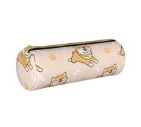 YWSOTRE Lindo Perro Shiba inu, Estuche para lápices Estuche cilíndrico para lápices Estuche para lápices de Cuero portátil Estuche para cosméticos
