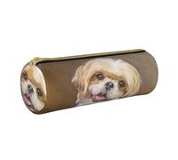YWSOTRE Lindo Perro Shih Tzu, Estuche para lápices Estuche cilíndrico para lápices Estuche para lápices de Cuero portátil Estuche para cosméticos