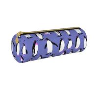 YWSOTRE Lindo pingüino Morado, Estuche para lápices Estuche cilíndrico para lápices Estuche para lápices de Cuero portátil Estuche para cosméticos