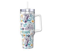 YWSOTRE Lindos osos koala y flores,Botella de agua de acero inoxidable con asa para bebidas frías y calientes de 40 oz.