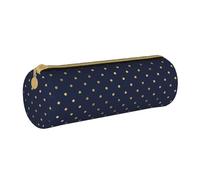 YWSOTRE Lunares Dorados Azul Marino Elegantes Modernos, Estuche para lápices Estuche cilíndrico para lápices Estuche para lápices de Cuero portátil Estuche para cosméticos