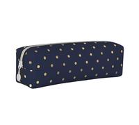YWSOTRE Lunares Dorados Azul Marino Elegantes Modernos, Estuche para lápices Estuche para lápices Estuche para lápices de Cuero portátil con Estuche para cosméticos con Cremallera