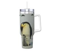 YWSOTRE Madre pingüino y bebé pingüino,Botella de agua de acero inoxidable con asa para bebidas frías y calientes de 40 oz.