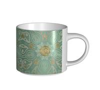 YWSOTRE Mandala celta en verde salvia suave y dorado,Taza de cerámica de gran capacidad, taza de té, taza de café 450 ml