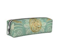 YWSOTRE Mandala Celta Suave, Verde Salvia y Dorado, Estuche para lápices Estuche para lápices Estuche para lápices de Cuero portátil con Estuche para cosméticos con Cremallera