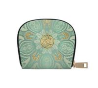 YWSOTRE Mandala Celta Suave, Verde Salvia y Dorado, Funda de Cuero de PU para Tarjetas, Tarjetero Elegante, Tarjetero Tipo Billetera