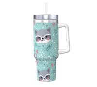 YWSOTRE Mapache y koala,Botella de agua de acero inoxidable con asa para bebidas frías y calientes de 40 oz.