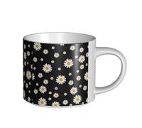 YWSOTRE Margarita blanca amarilla flor negra,Taza de cerámica de gran capacidad, taza de té, taza de café 450 ml