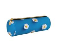 YWSOTRE Margarita Blanca Estampada., Estuche para lápices Estuche cilíndrico para lápices Estuche para lápices de Cuero portátil Estuche para cosméticos