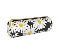 YWSOTRE Margarita Blanca Negra, Estuche para lápices Estuche cilíndrico para lápices Estuche para lápices de Cuero portátil Estuche para cosméticos