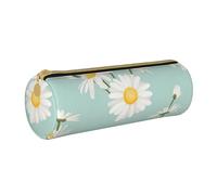 YWSOTRE Margarita Exuberante Flor Floral, Estuche para lápices Estuche cilíndrico para lápices Estuche para lápices de Cuero portátil Estuche para cosméticos