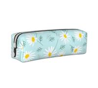 YWSOTRE Margarita Floral Delicada Azul y Blanca, Estuche para lápices Estuche para lápices Estuche para lápices de Cuero portátil con Estuche para cosméticos con Cremallera