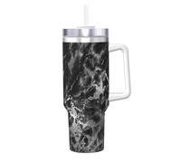 YWSOTRE Mármol gris grafito negro plateado,Botella de agua de acero inoxidable con asa para bebidas frías y calientes de 40 oz.