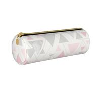 YWSOTRE Mármol Triángulo Geométrico Plata Gris Rosa, Estuche para lápices Estuche cilíndrico para lápices Estuche para lápices de Cuero portátil Estuche para cosméticos
