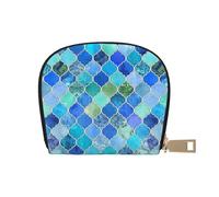 YWSOTRE Marroquí Decorativo Azul Cobalto Y Aqua, Funda de Cuero de PU para Tarjetas, Tarjetero Elegante, Tarjetero Tipo Billetera