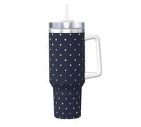 YWSOTRE Moderno y elegante azul marino con lunares dorados,Botella de agua de acero inoxidable con asa para bebidas frías y calientes de 40 oz.