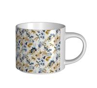 YWSOTRE Mostaza azul floral,Taza de cerámica de gran capacidad, taza de té, taza de café 450 ml