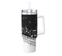 YWSOTRE Notas musicales voladoras Teclas de piano musicales,Botella de agua de acero inoxidable con asa para bebidas frías y calientes de 40 oz.