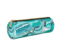 YWSOTRE Olas Bosquejo Gaviota Aves, Estuche para lápices Estuche cilíndrico para lápices Estuche para lápices de Cuero portátil Estuche para cosméticos