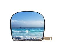 YWSOTRE Olas En La Playa De La Isla Seychelles Al Atardecer, Funda de Cuero de PU para Tarjetas, Tarjetero Elegante, Tarjetero Tipo Billetera