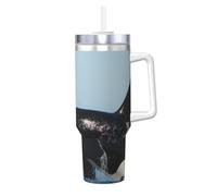 YWSOTRE Orca impresa,Botella de agua de acero inoxidable con asa para bebidas frías y calientes de 40 oz.