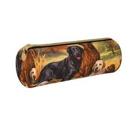 YWSOTRE Otoño Labrador Lab Golden Retriever Perro Agradeciendo, Estuche para lápices Estuche cilíndrico para lápices Estuche para lápices de Cuero portátil Estuche para cosméticos