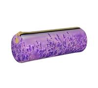 YWSOTRE Paisaje Flor Lavanda Púrpura Paisaje, Estuche para lápices Estuche cilíndrico para lápices Estuche para lápices de Cuero portátil Estuche para cosméticos