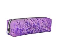 YWSOTRE Paisaje Flor Lavanda Púrpura Paisaje, Estuche para lápices Estuche para lápices Estuche para lápices de Cuero portátil con Estuche para cosméticos con Cremallera