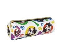 YWSOTRE Pastor Australiano Colorido y juguetón, Estuche para lápices Estuche cilíndrico para lápices Estuche para lápices de Cuero portátil Estuche para cosméticos