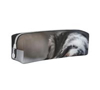 YWSOTRE Pastor Australiano Invierno Blanco Nieve Perros Grises, Estuche para lápices Estuche para lápices Estuche para lápices de Cuero portátil con Estuche para cosméticos con Cremallera