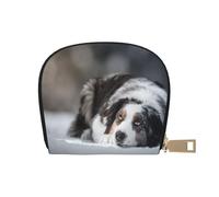 YWSOTRE Pastor Australiano Invierno Blanco Nieve Perros Grises, Funda de Cuero de PU para Tarjetas, Tarjetero Elegante, Tarjetero Tipo Billetera