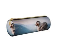 YWSOTRE Pastor Australiano Montañas Aussie Pets Perros, Estuche para lápices Estuche cilíndrico para lápices Estuche para lápices de Cuero portátil Estuche para cosméticos