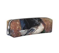 YWSOTRE Pato Caza Labrador Perro Cool Negro Cachorro Animal, Estuche para lápices Estuche para lápices Estuche para lápices de Cuero portátil con Estuche para cosméticos con Cremallera