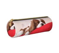 YWSOTRE Patrón Cavalier King Charles Spaniel, Estuche para lápices Estuche cilíndrico para lápices Estuche para lápices de Cuero portátil Estuche para cosméticos