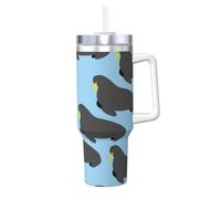 YWSOTRE Patrón de animal de morsa,Botella de agua de acero inoxidable con asa para bebidas frías y calientes de 40 oz.
