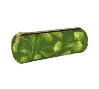 YWSOTRE Patrón de Hojas y lúpulo Verde, Estuche para lápices Estuche cilíndrico para lápices Estuche para lápices de Cuero portátil Estuche para cosméticos